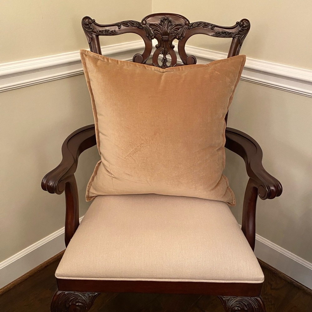 ❌Donated❌Grandinroad Velvet Tan Throw Pillow • 21” Square